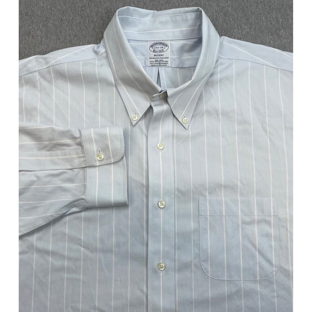 Brooks Brothers Shirt Mens 17.5 - 34 Striped Cotton Blend Stretch Button Down